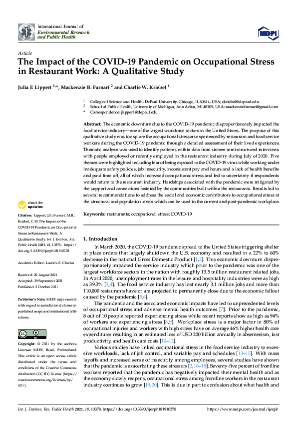 (PDF) The Impact of the COVID-19 Pandemic on Occupational Stress in ...