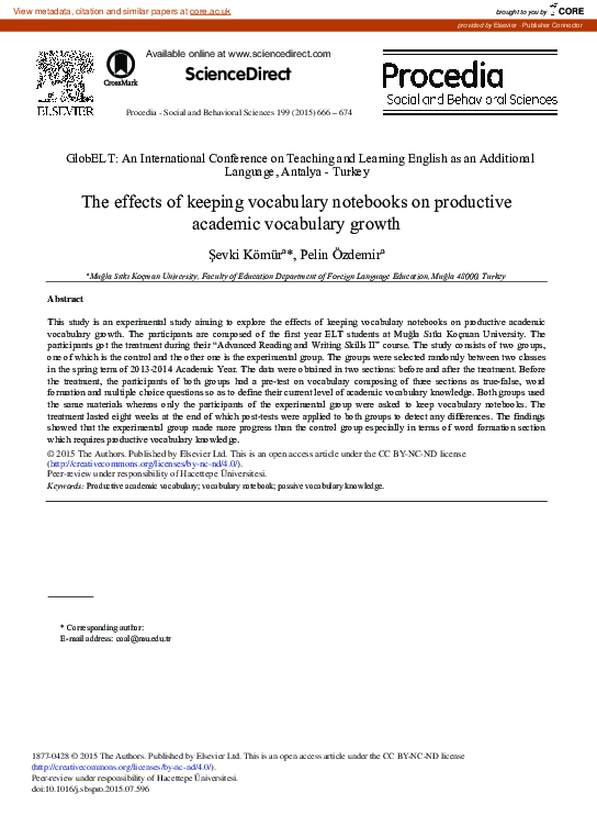 (PDF) The Effects of Keeping Vocabulary Notebooks on Productive ...