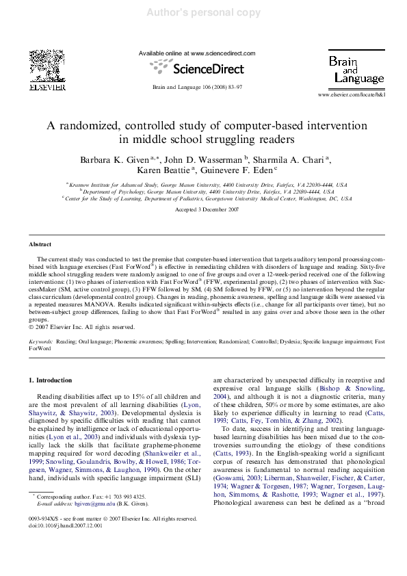 (PDF) A randomized, controlled study of computer-based intervention in ...