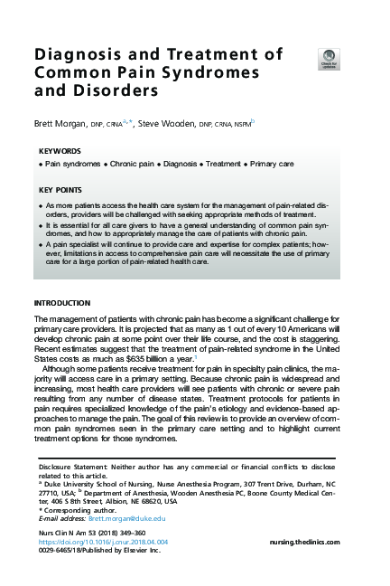 (PDF) Diagnosis and Treatment of Common Pain Syndromes and Disorders