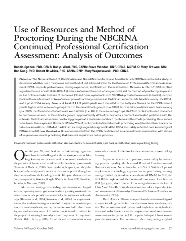 (PDF) Use of Resources and Method of Proctoring During the NBCRNA ...