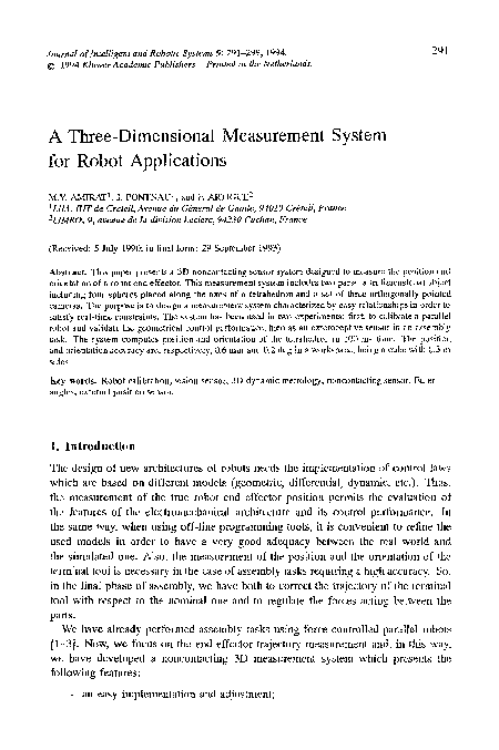 (PDF) A three-dimensional measurement system for robot applications