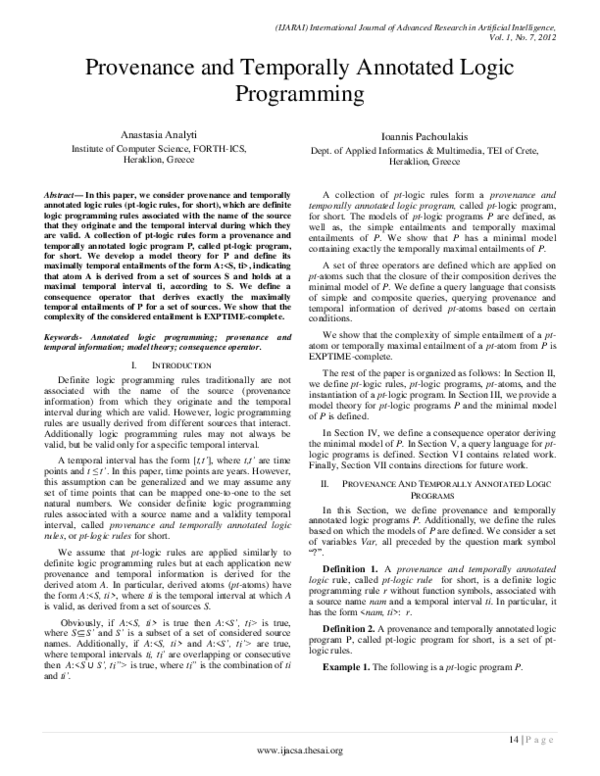 (PDF) Provenance and Temporally Annotated Logic Programming