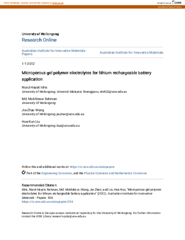 (PDF) Microporous gel polymer electrolytes for lithium rechargeable ...