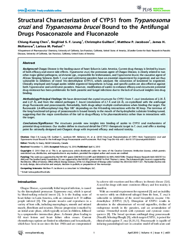 (PDF) Structural Characterization of CYP51 from Trypanosoma cruzi and ...
