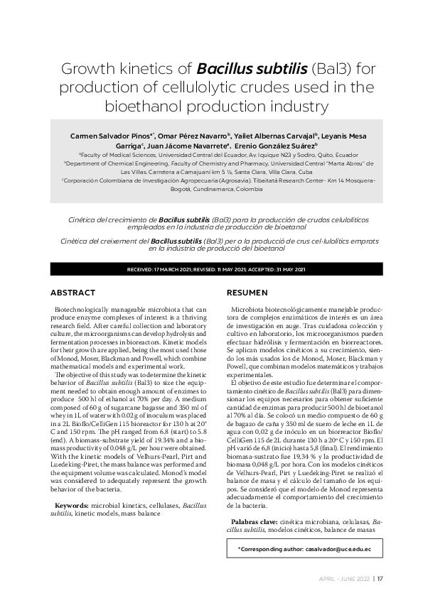 (PDF) Growth kinetics of Bacillus subtilis (Bal3) for production of ...
