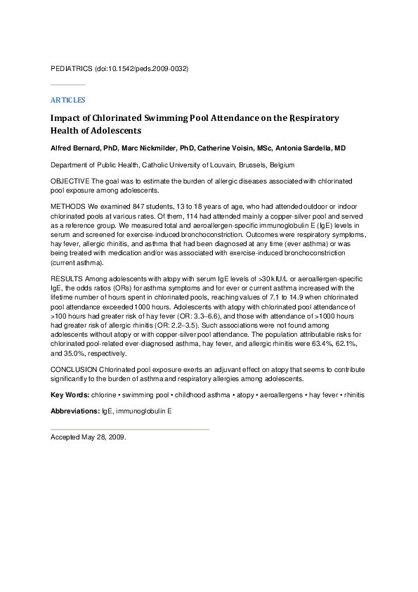 (PDF) Impact of Chlorinated Swimming Pool Attendance on the Respiratory