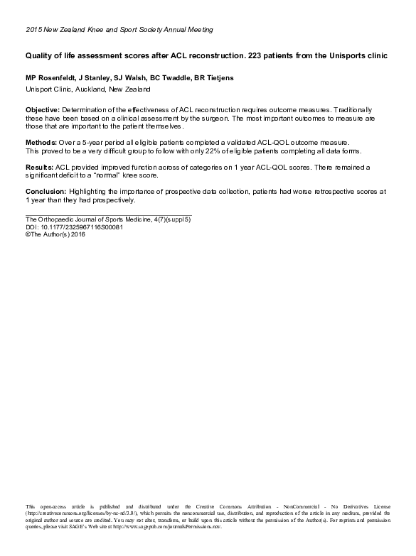 (PDF) Quality of life assessment scores after ACL reconstruction. 223 ...