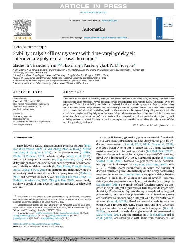 (PDF) Stability analysis of linear systems with time delay