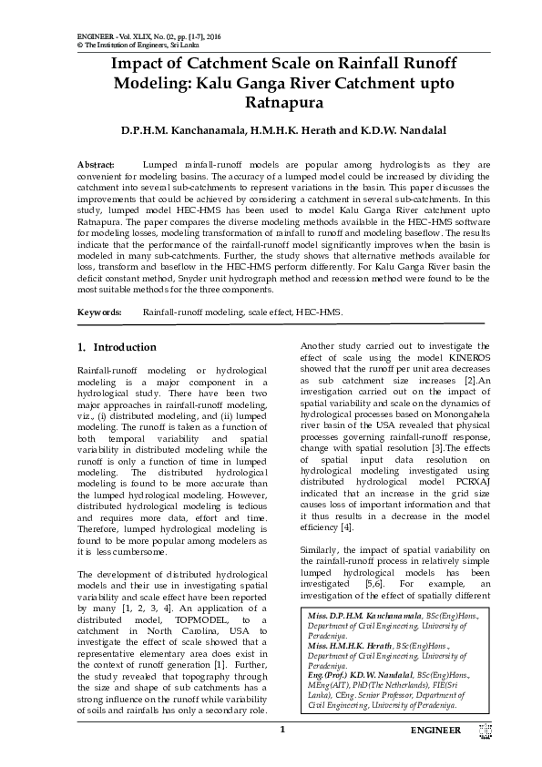 (PDF) Impact of Catchment Scale on Rainfall Runoff Modeling: Kalu Ganga ...