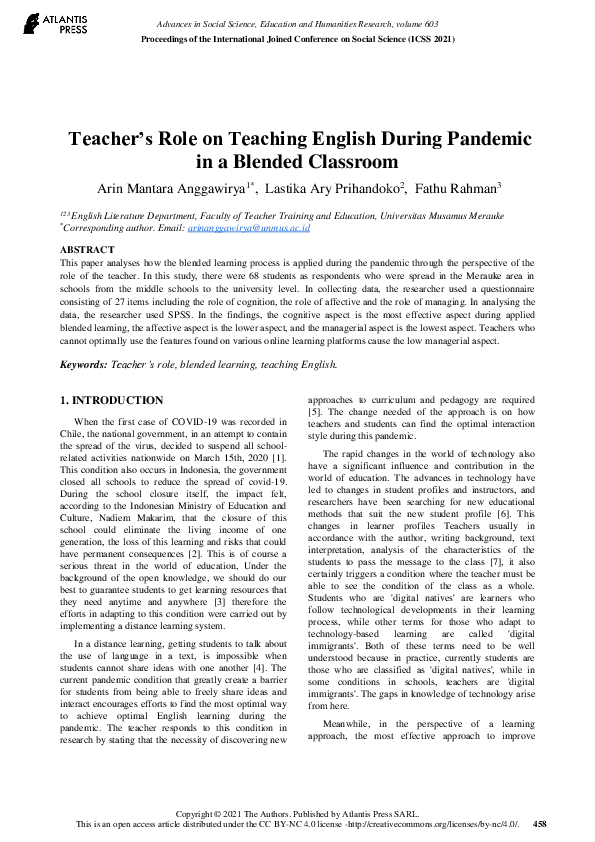 (PDF) Teacher’s Role on Teaching English During Pandemic in a Blended ...