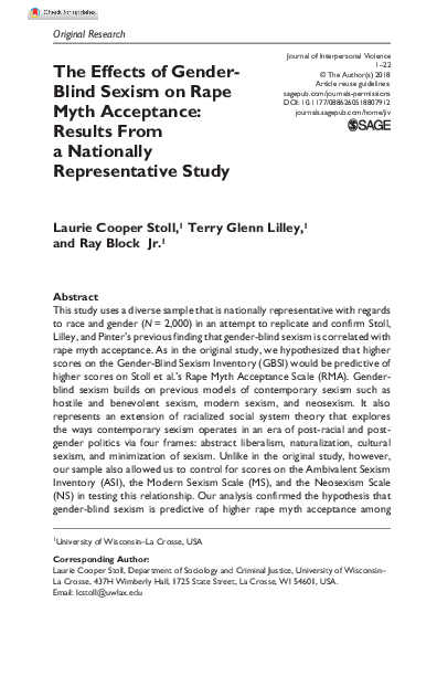 (PDF) The Effects of Gender-Blind Sexism on Rape Myth Acceptance ...