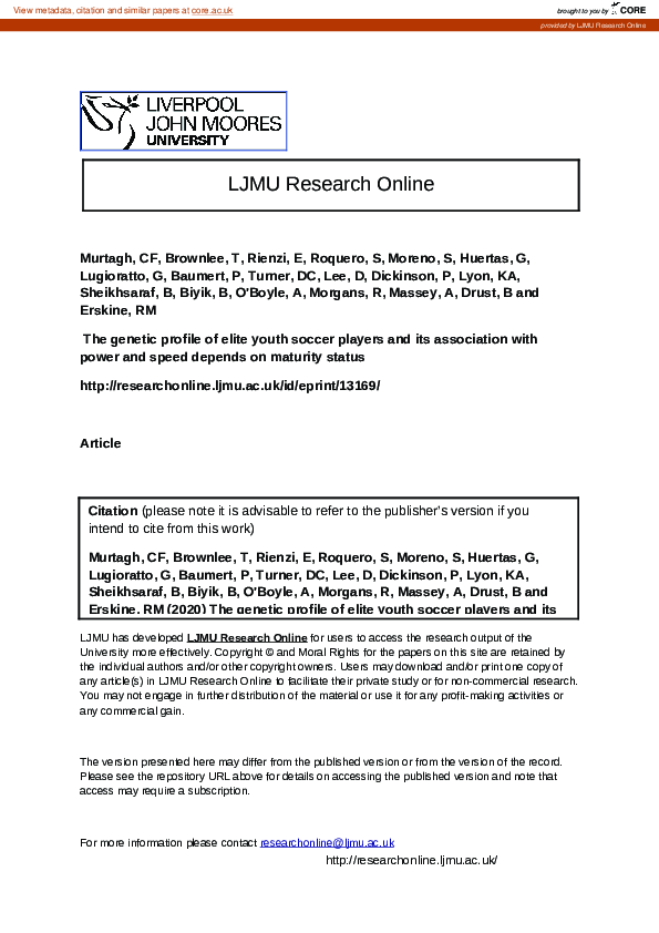 (PDF) The genetic profile of elite youth soccer players and its ...