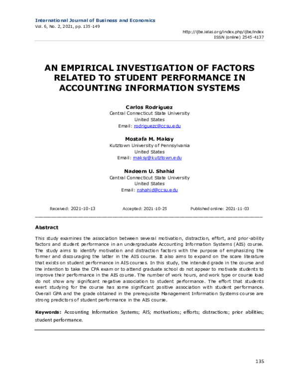 (PDF) An Empirical Investigation of Factors Related to Student ...