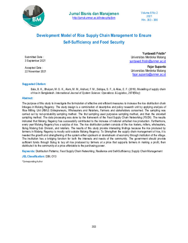 (PDF) Development Model of Rice Supply Chain Management to Ensure Self ...