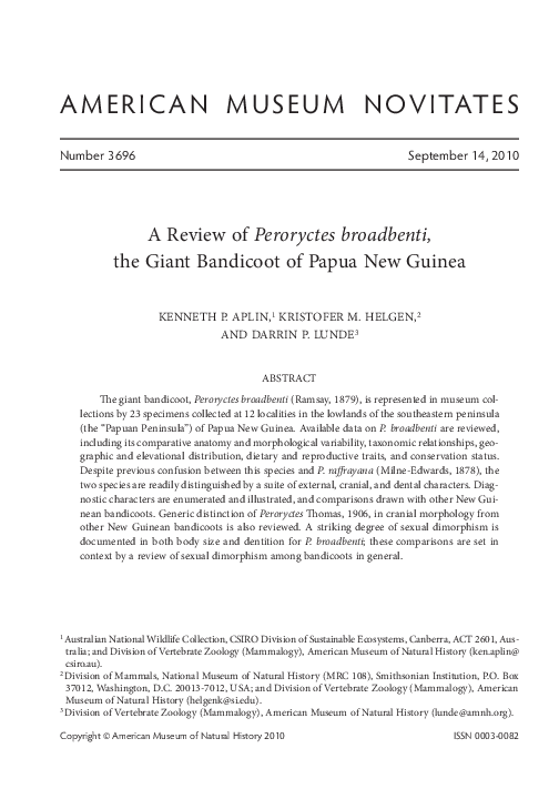 (PDF) A Review ofPeroryctes broadbenti, the Giant Bandicoot of Papua ...