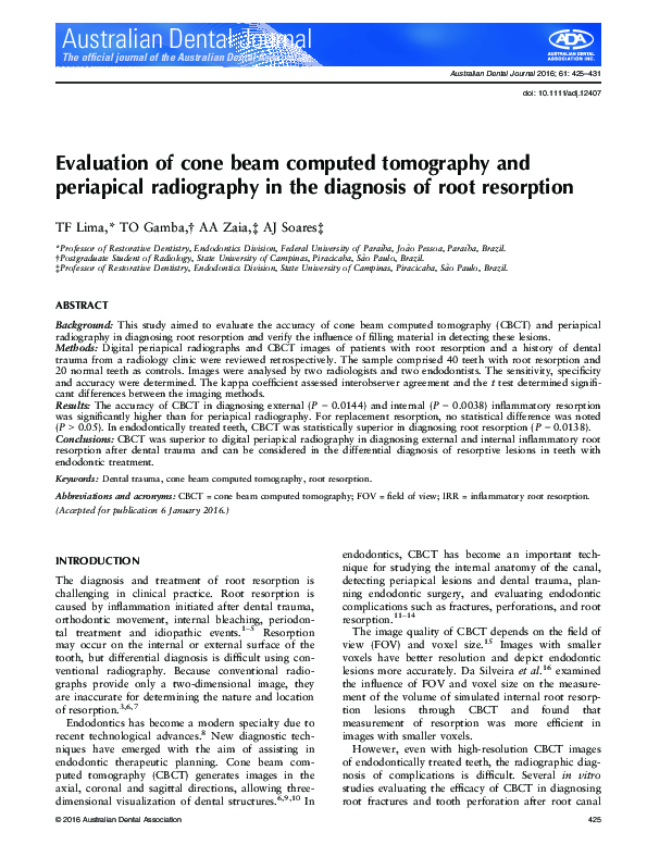 (PDF) Evaluation of cone beam computed tomography and periapical ...