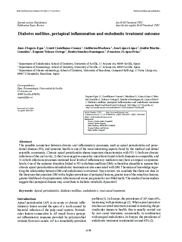 (PDF) Diabetes mellitus, periapical inflammation and endodontic