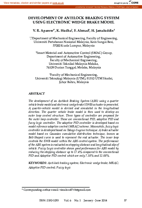 (PDF) Development of Antilock Braking System Using Electronic Wedge ...