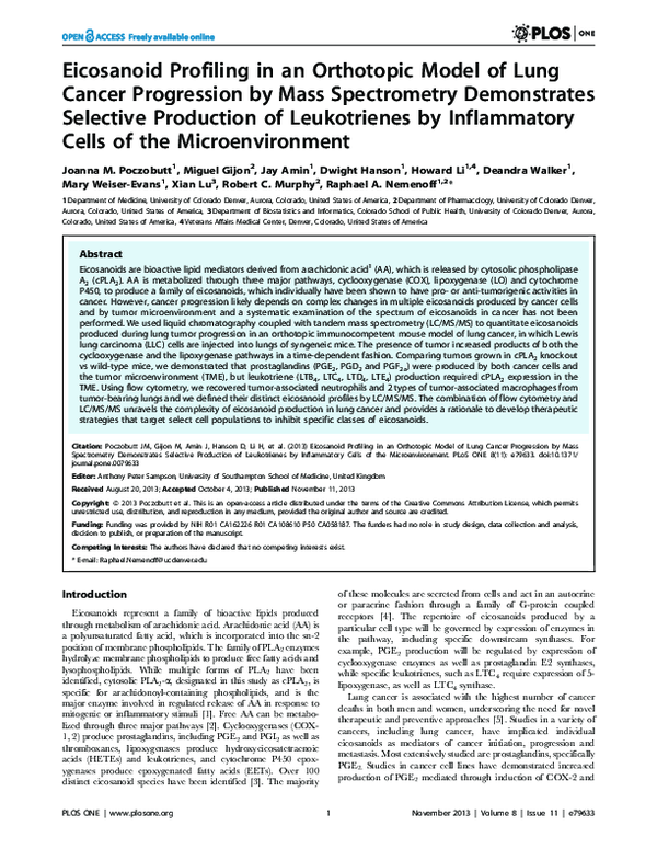 (PDF) Eicosanoid Profiling in an Orthotopic Model of Lung Cancer ...
