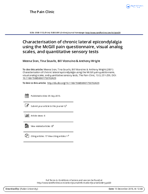 (PDF) Characterisation of chronic lateral epicondylalgia using the