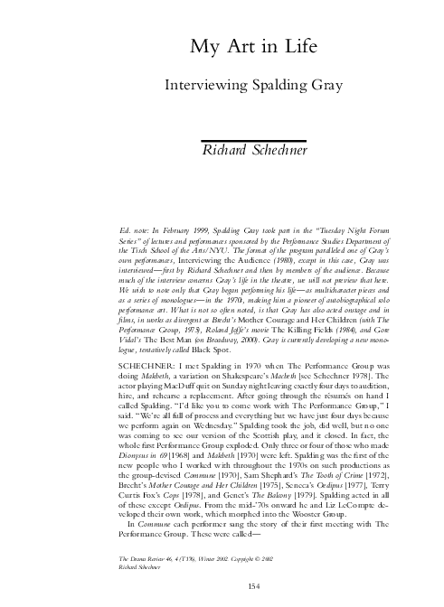 (PDF) My Art in Life: Interviewing Spalding Gray