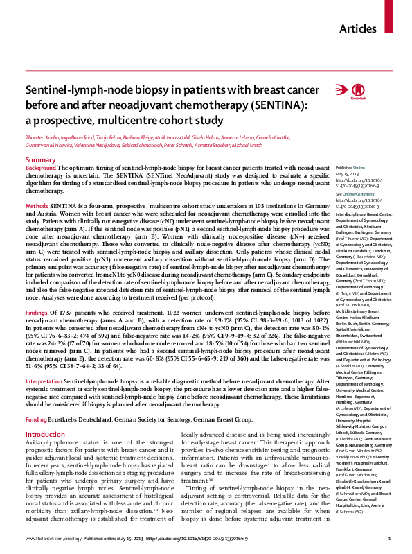 (PDF) Sentinel lymph node biopsy in patients with breast cancer using ...