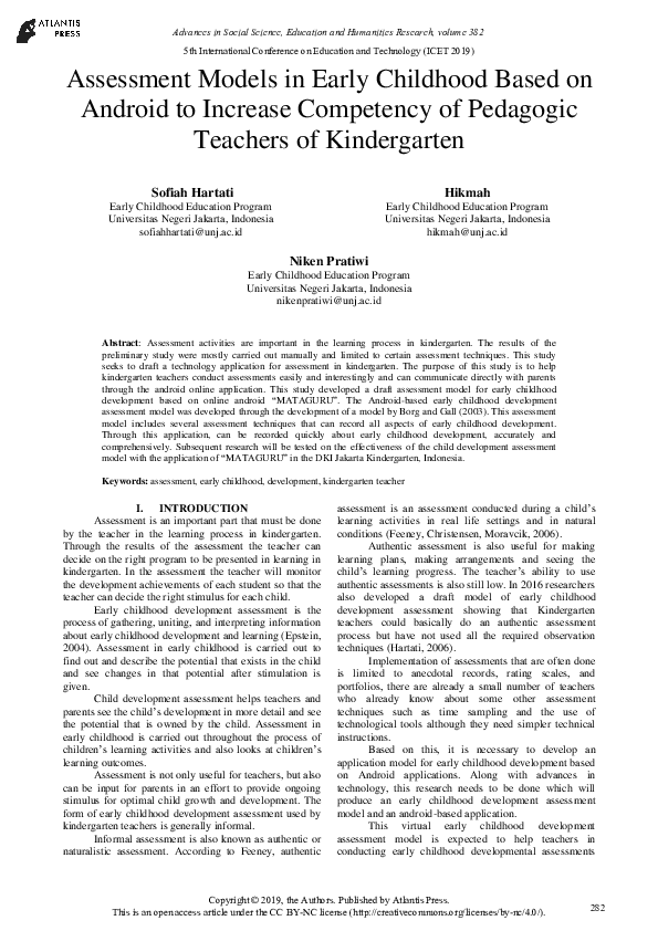 (PDF) Assessment Models in Early Childhood Based on Android to Increase ...