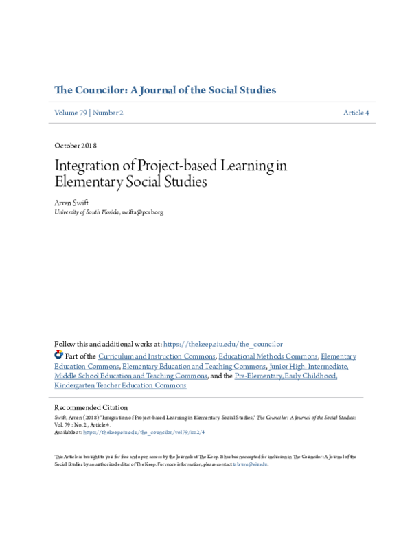 (PDF) Integration of Projectbased Learning in Elementary Social