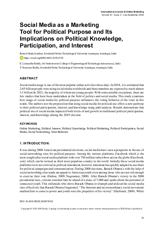 (PDF) Social Media as a Marketing Tool for Political Purpose and Its ...
