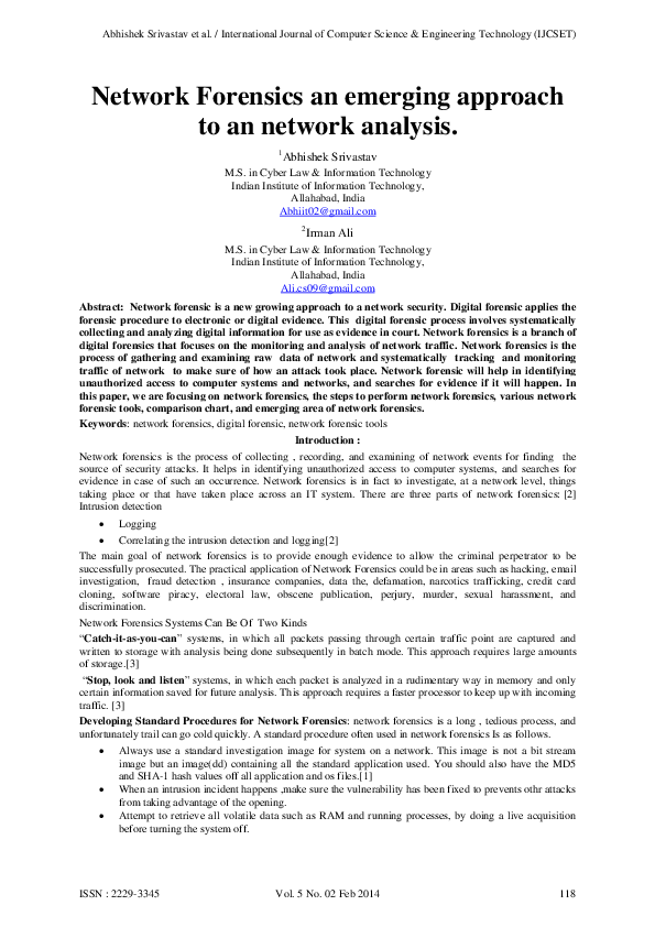 (PDF) Network Forensics an emerging approach to an network analysis. 1