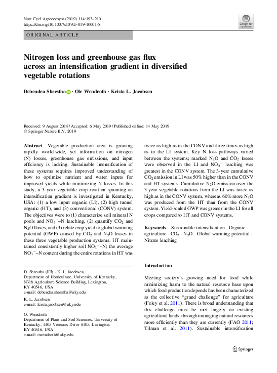 (PDF) Nitrogen loss and greenhouse gas flux across an intensification ...