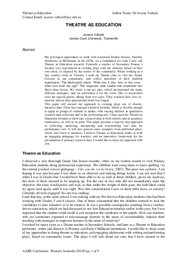 (PDF) Theatre as education