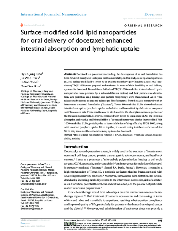 (PDF) Surface-modified solid lipid nanoparticles for oral delivery of ...