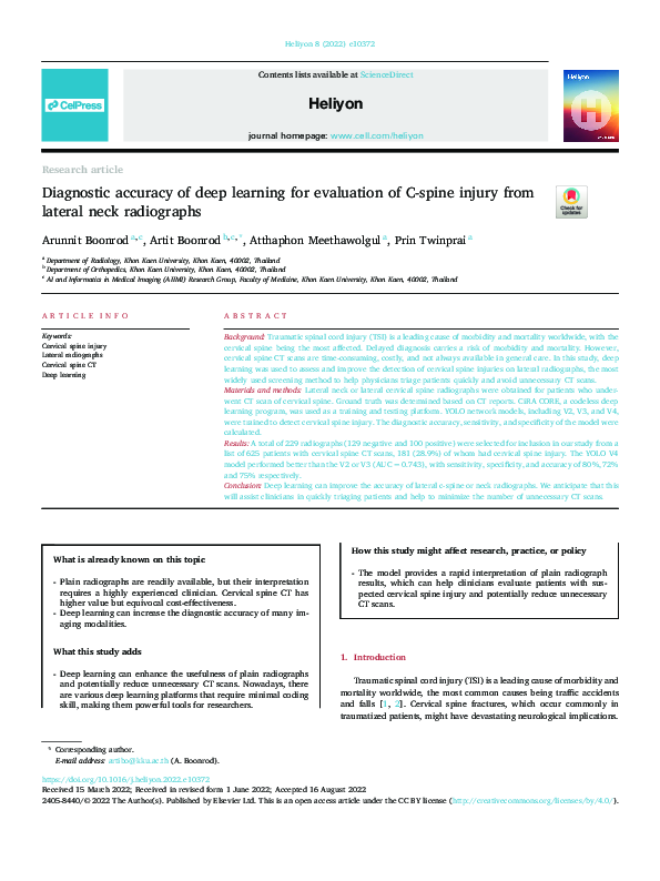 (PDF) Diagnostic accuracy of deep learning for evaluation of C-spine ...