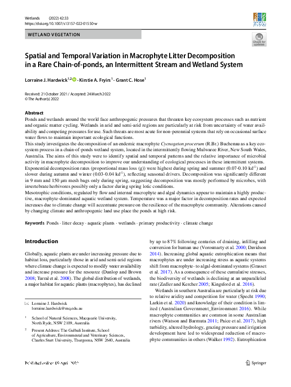 (PDF) Spatial and Temporal Variation in Macrophyte Litter Decomposition ...