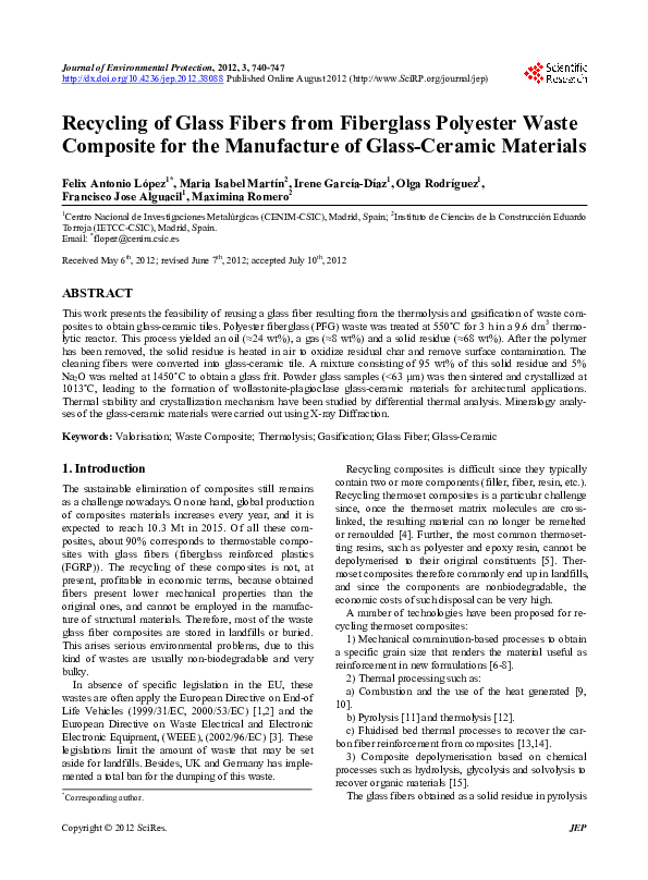 (PDF) Recycling of Glass Fibers from Fiberglass Polyester Waste ...