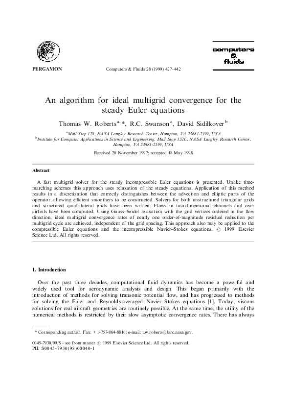 (PDF) An algorithm for ideal multigrid convergence for the steady Euler ...