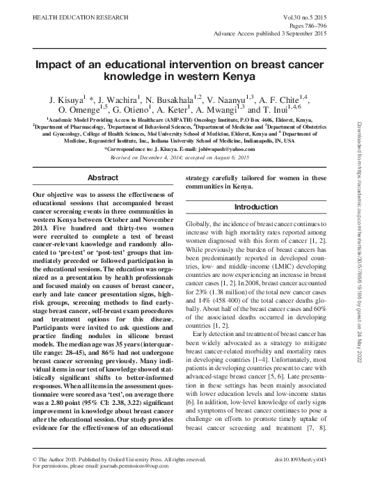 (PDF) Impact of an educational intervention on breast cancer knowledge ...