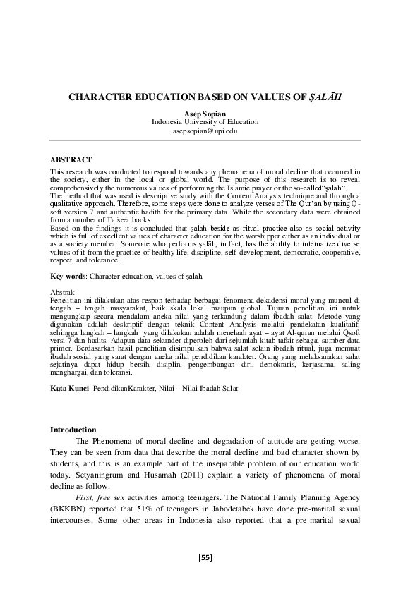 (PDF) Character Education Based on Values of Ṣalāh