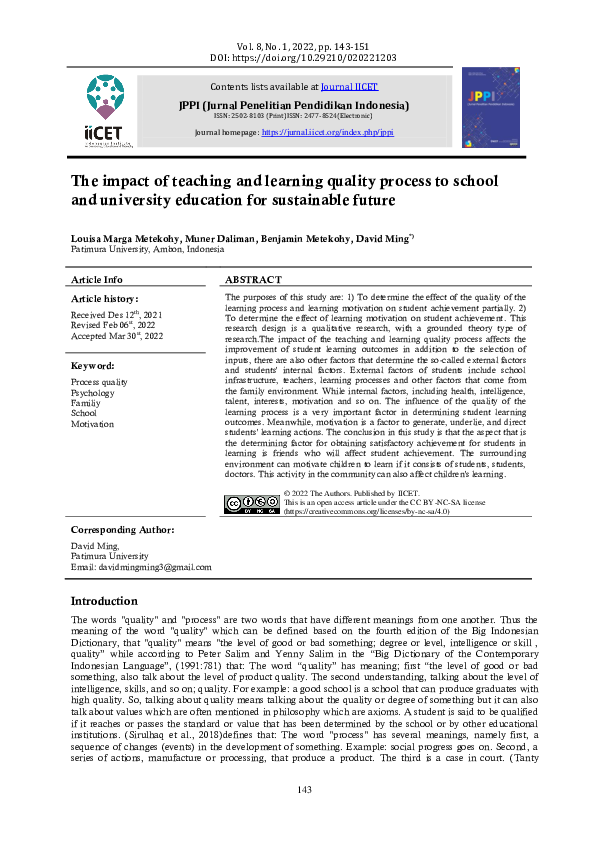 (PDF) The impact of teaching and learning quality process to school and ...