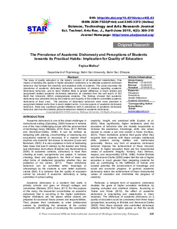 (PDF) The Prevalence of Academic Dishonesty and Perceptions of Students ...