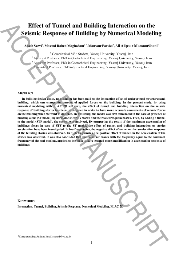 (PDF) Effect of Tunnel and Building Interaction on the Seismic Response ...