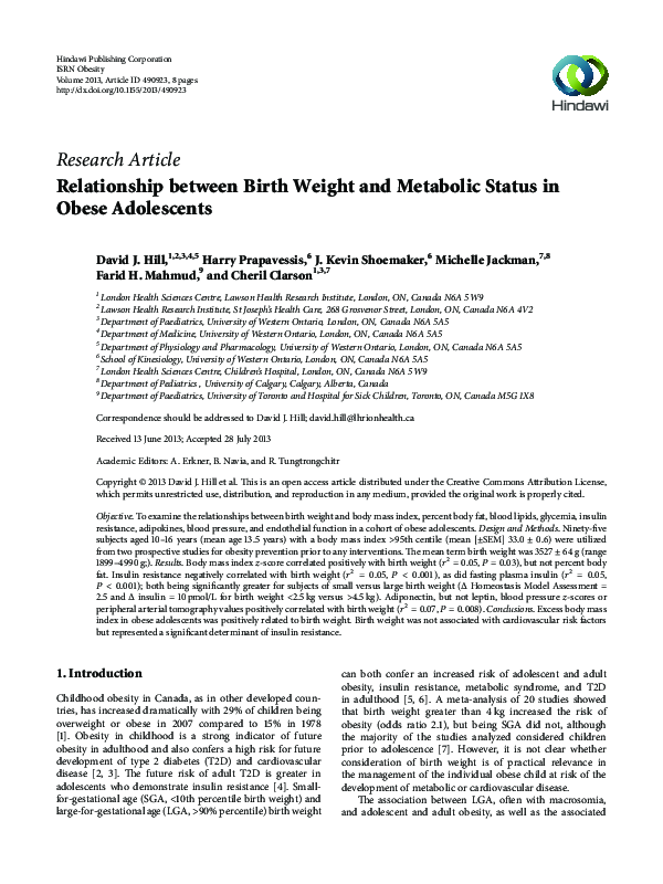 (PDF) Relationship between Birth Weight and Metabolic Status in Obese ...