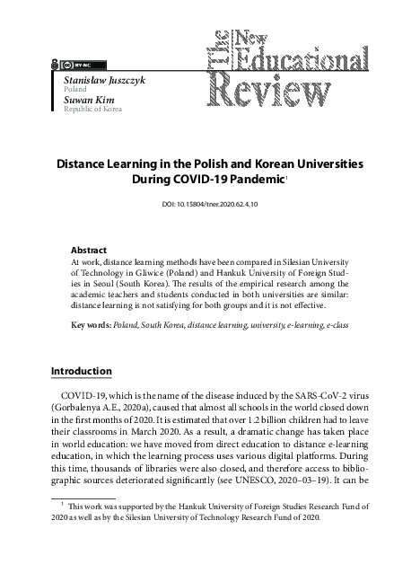 (PDF) Distance Learning in the Polish and Korean Universities During ...