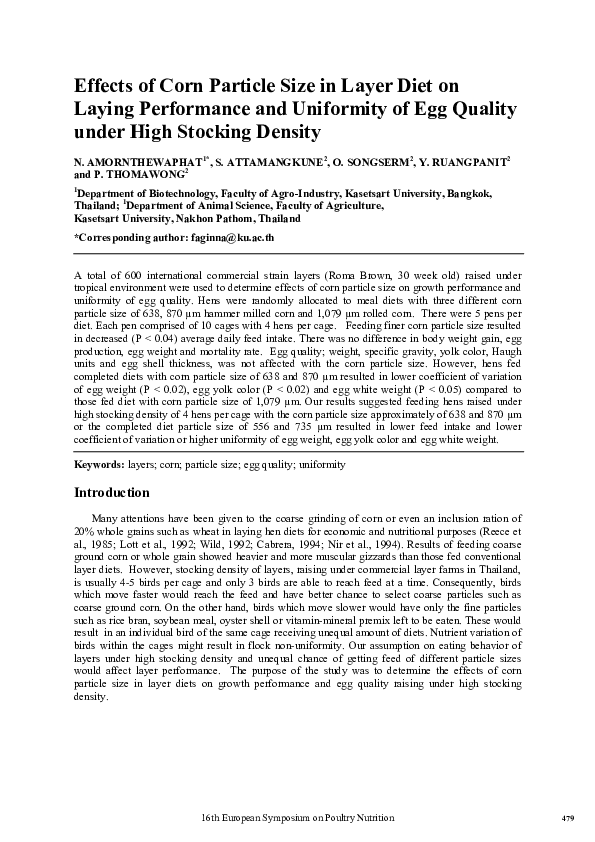 (PDF) Effects of Corn Particle Size in Layer Diet on Laying Performance