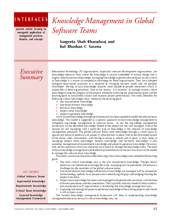 (PDF) Knowledge Management in Global Software Teams