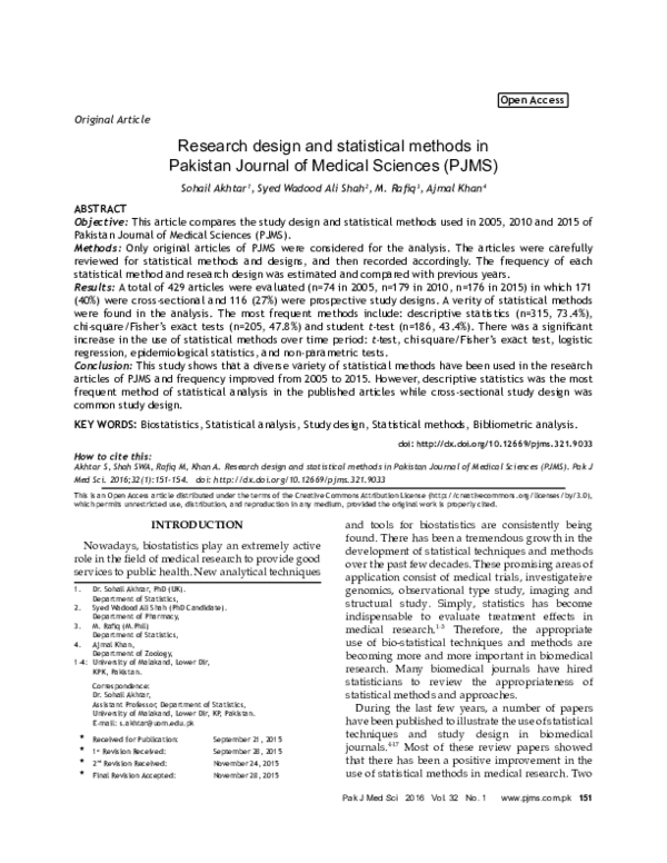 (PDF) Research design and statistical methods in Pakistan Journal of ...