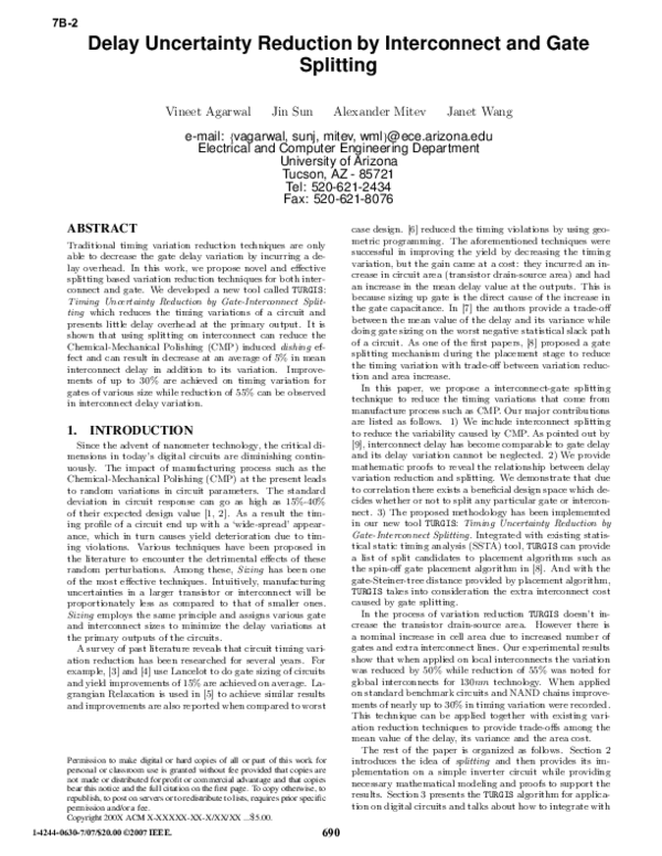 (PDF) Delay Uncertainty Reduction by Interconnect and Gate Splitting