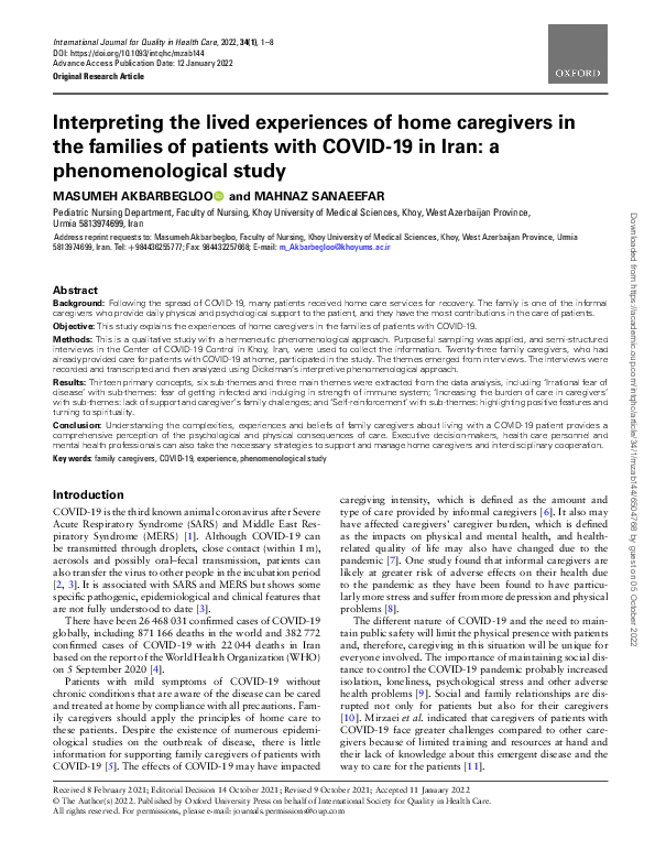 (PDF) Interpreting the Lived Experiences of Home Caregivers in the ...